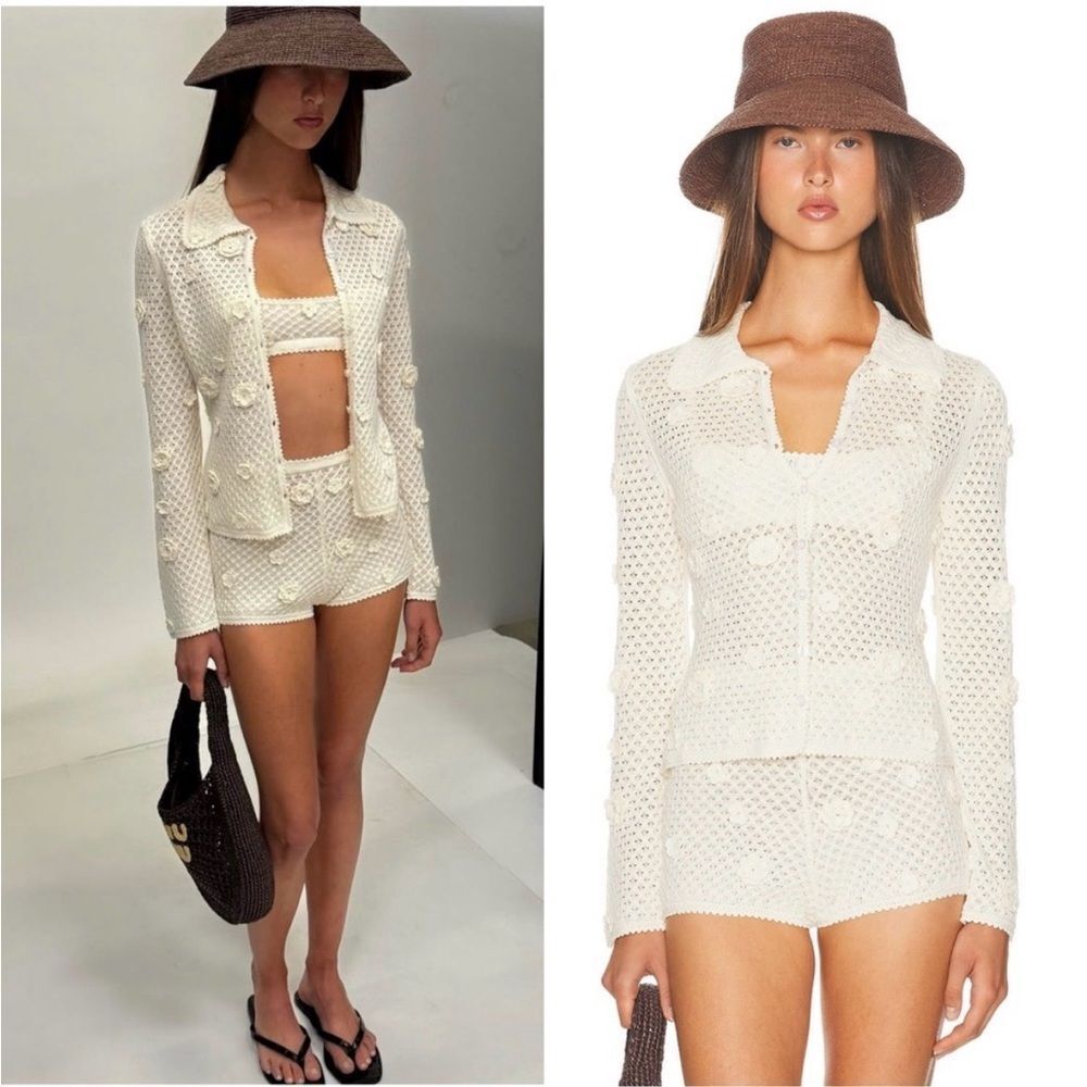 NWT HELSA Rieley Cardigan + Shorts set in cream knit